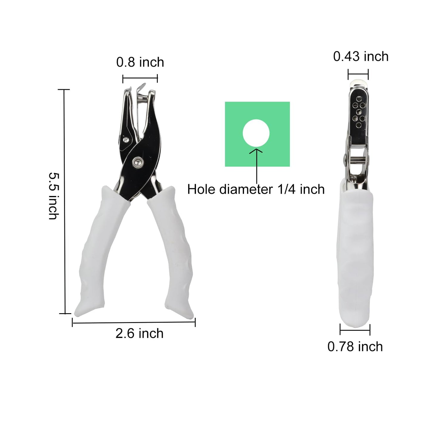 1/4” Circle Shaped Hole Puncher,Handheld Single Hole Punch with White Soft Grip Handle,One Hole Paper Punch for Paper Crafts Tag in Home, Office, Classroom.