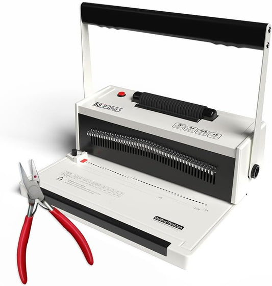 TruBind Coil Binding Machine with Electric Coil Inserter and Adjustable Side Margin | 20 Sheet Punch Capacity | Bind up to 440 Sheets | 46 Fully Disengageable Dies | 4:1 Pitch | 2-Year Warranty