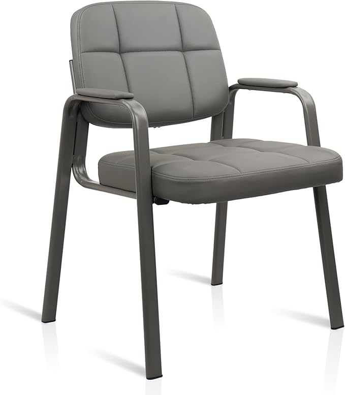 CLATINA Waiting Room Guest Chair with Bonded Leather Padded Arm Rest for Office Reception and Conference Desk (Grey 1 Pack)