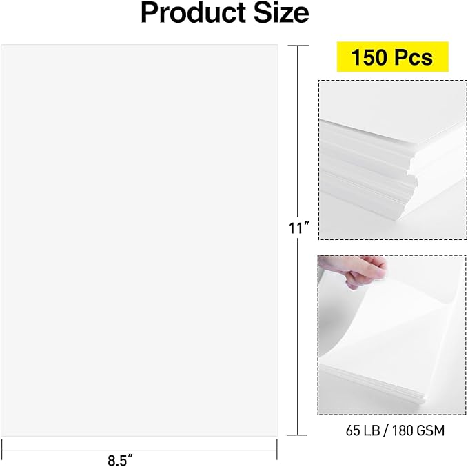 MAXECHO 8.5" × 11" White Cardstock Bulk 150 Sheets Construction Paper Card Stock Printer Paper for DIY Art Crafts, Cricut Card Making, Office Printing, Scrapbooking, Drawing, Invitations, 180 GSM