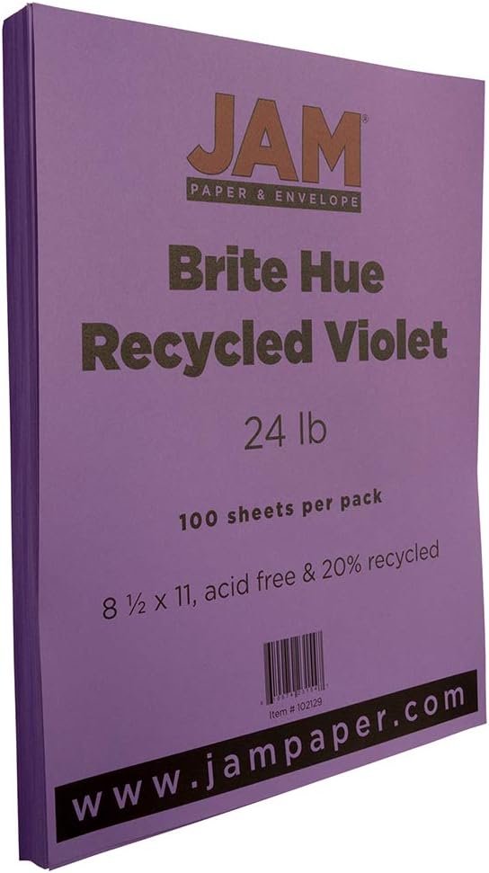 JAM PAPER Colored 24lb Paper - 90 gsm - 8.5 x 11 - Violet Recycled - 500 Sheets/Ream