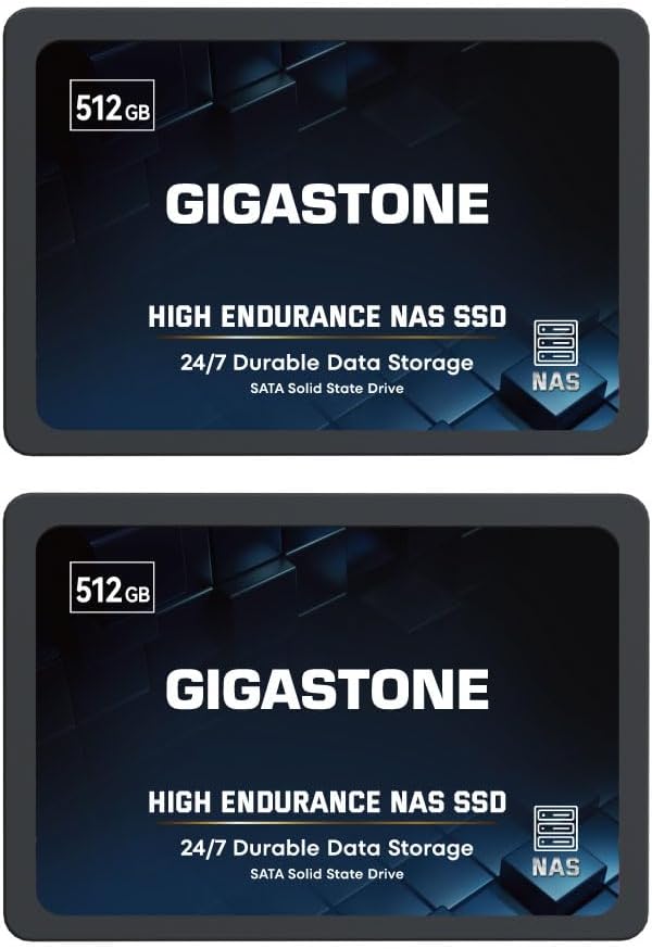 Gigastone 512GB NAS SSD Drive (2-Pack) 24/7 Durable TLC High Endurance RAID Data Storage Network Attached Storage 2.5" SATA Internal Solid State Hard Drives