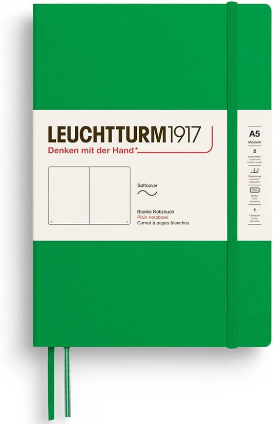 LEUCHTTURM1917 - Notebook Softcover Medium A5-123 Numbered Pages for Writing and Journaling - Thinking Ahead (Plain Paper, Spring Leaf)