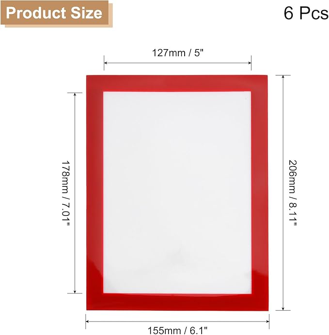 uxcell 6 Pcs Magnetic Sign Holder, 5" x 7" Self-Adhesive Magnetic Wall Signs Holder Magnetic Picture Frame Document Holder for Home Office Wall Window Displays, Red