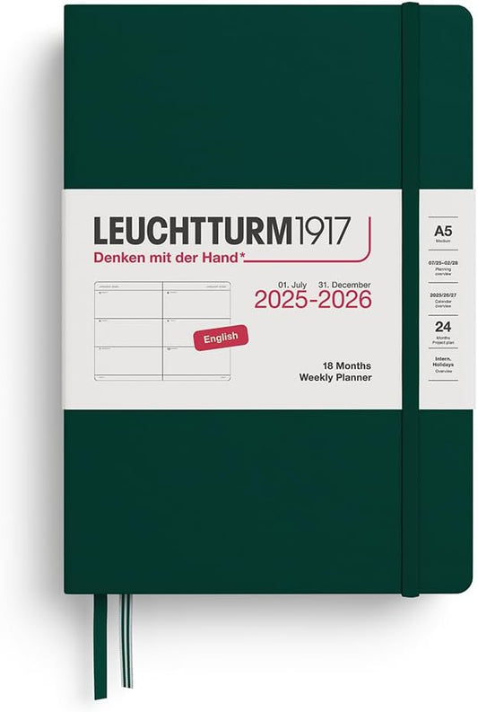 LEUCHTTURM1917 - Weekly Planner Hardcover Medium (A5), 18-month, Jul. 2025 - Dec. 2026, English, Forest Green
