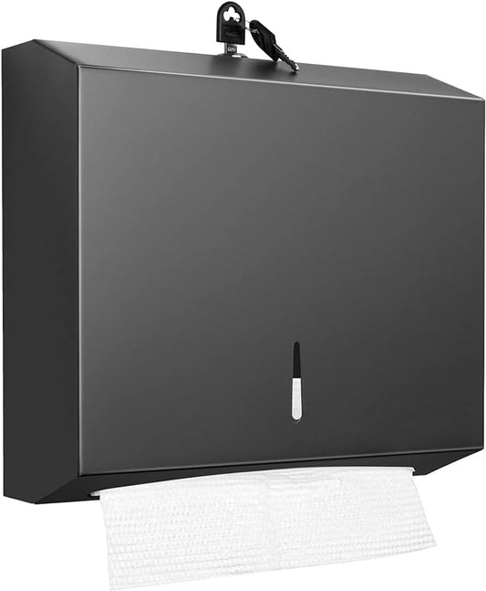 Paper Towel Dispenser Wall Mount Commercial, C Fold Multifold Hand Paper Towel Dispenser, Stainless Steel Tissue Holder (Matte Black)