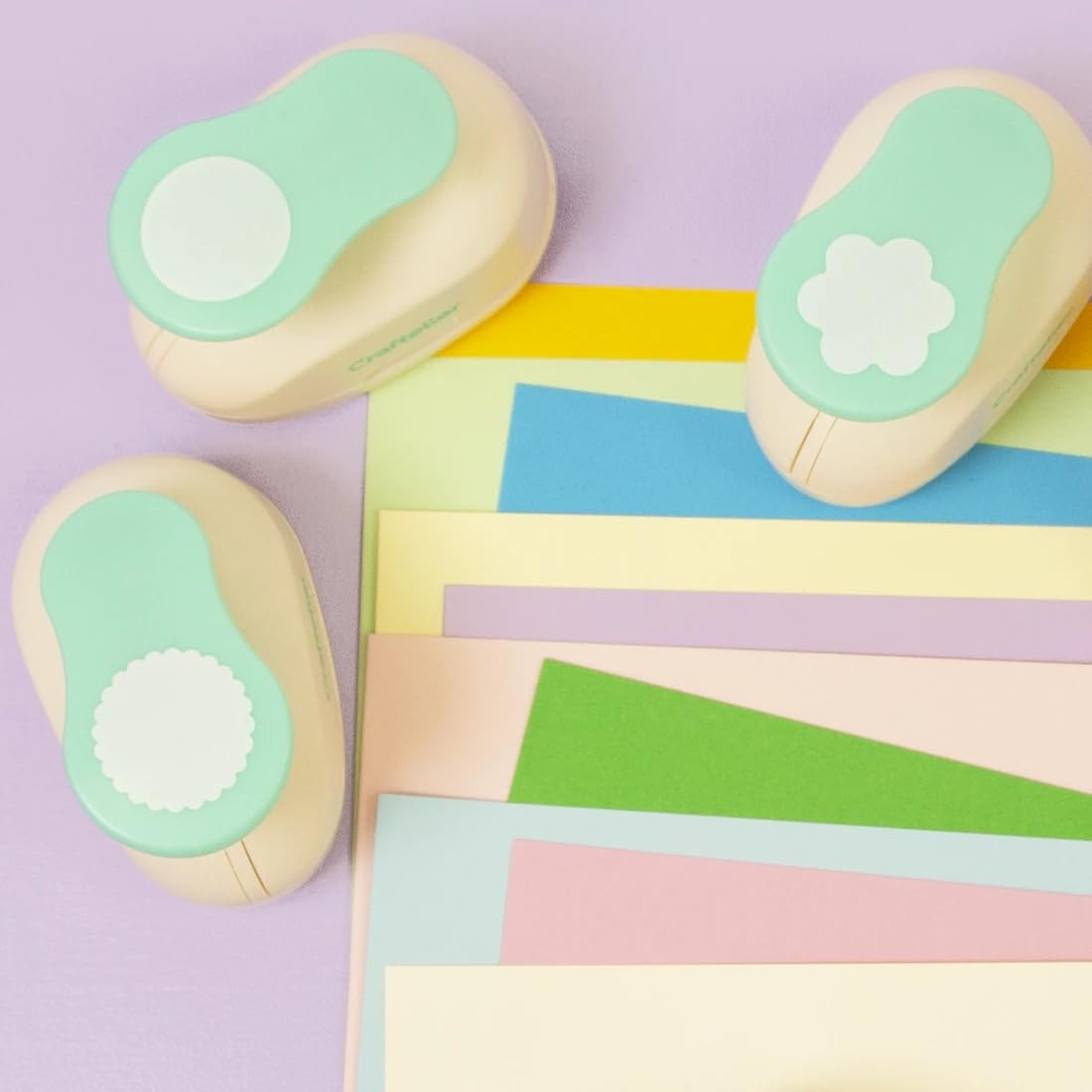 Craftelier - 1 inch Hole Punch Set of 6 for Paper Crafts + 10 Cardstock Colored Paper | Circle, Star, Heart, Scalloped Circle, Square & Flower | Punch Sets for Scrapbooking & Cardstock.