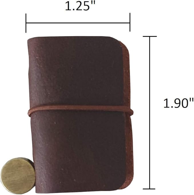 Hesena Miniature Notebook - Handmade Leather Cover with Book Insert, Portable Travel Sized Journal.