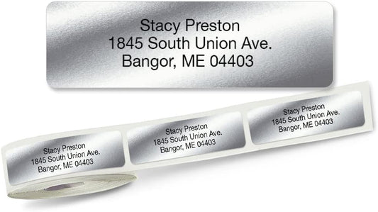 Colorful Images Silver Metallic Foil Rolled Return Address Mailing Labels with Dispenser, Customize with Name & Shipping Address, 500 Self Adhesive, Easy Peel Sticker Label Roll, 3/4" x 2 1/2"