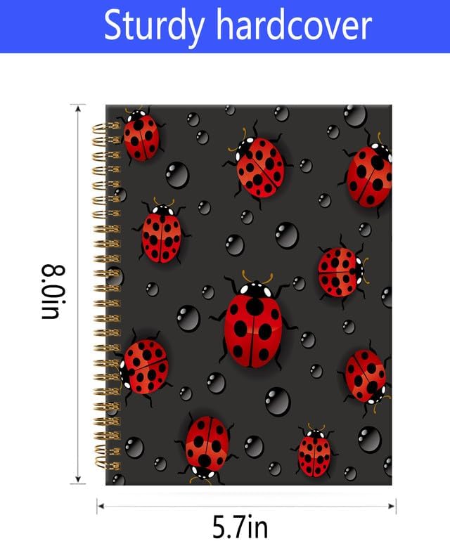 Spiral Journal Notebook,A5 Hardcover Lined Journals for Women Girl 6 x 8.3 in,120 Pages Thick Paper,Cute College Ruled Writing Notebook for Gifts Office Work School(Beautiful Red Ladybug)