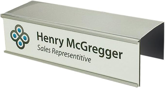 Quality Aluminum, Changeable Cubicle Nameplate Holder, Satin Silver Base, and Silver Name Plate Holder, Guaranteed Not to Crack (2.5" Cubicle Wall Depth)