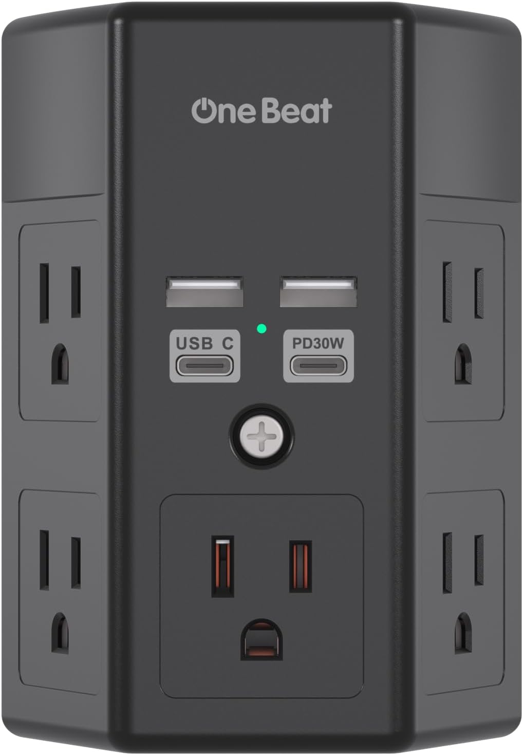 Surge Protector, 5 Outlets Extender with 4 USB Ports(USB C PD30W), 3-Side 1680J Power Strip Multi Plug Outlet Expander, USB Wall Charger, Outlet Splitter Adapter Wall Mount for Home Office(Black)