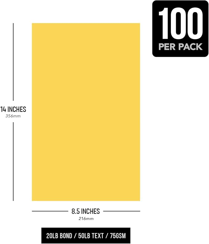 Goldenrod Pastel Colored Menu Paper - 8.5" x 14" (Legal Size) - for Documents, Announcements, Menus Arts and Crafts | Bulk Pack of 100 Sheets