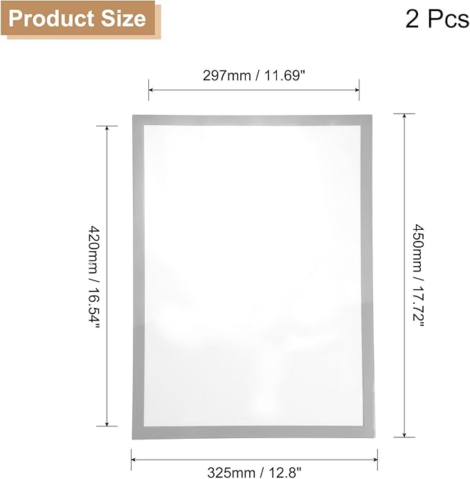 uxcell 2 Pcs Magnetic Sign Holder, 11.7" x 16.5" Self-Adhesive Magnetic Wall Signs Holder Magnetic Picture Frame Document Holder for Home Office Wall Window Displays, Silver