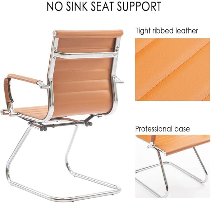 Office Desk Chair Set of 8,No Wheels PU Leather Computer Chairs Mid Back Guest Chairs with Seld Base for School/Reception/Conference/Waiting Room,Terracotta