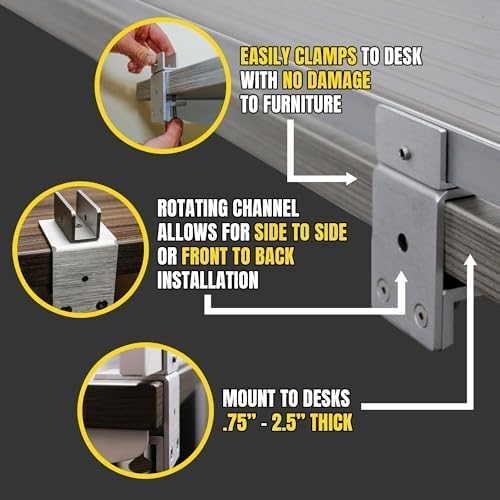 OBEX Polycarbonate Office Desk Mounted Privacy Screen Adjustable Table Top Panel Divider, Universal Aluminum Bracket-USA Made, 24" x 48", Translucent