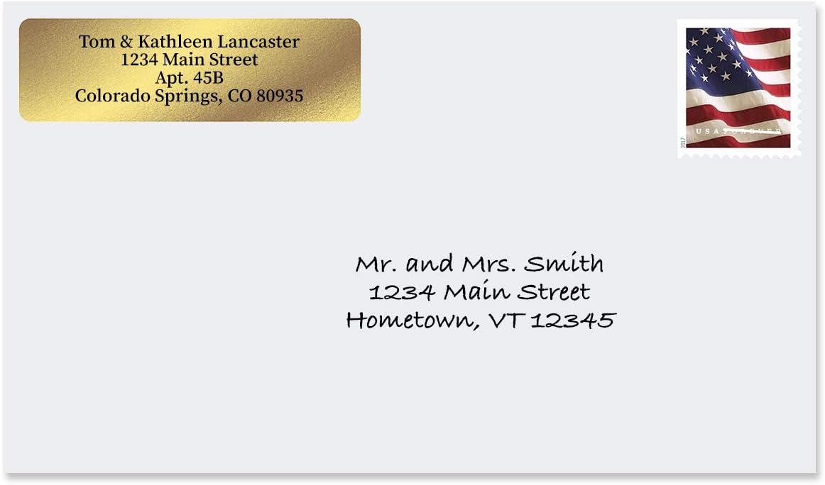 Personalized Return Address Labels, Roll of 500 Gold Foil Self-Adhesive Labels Without Dispenser, Customize with Name & Shipping Address, Colorful Images