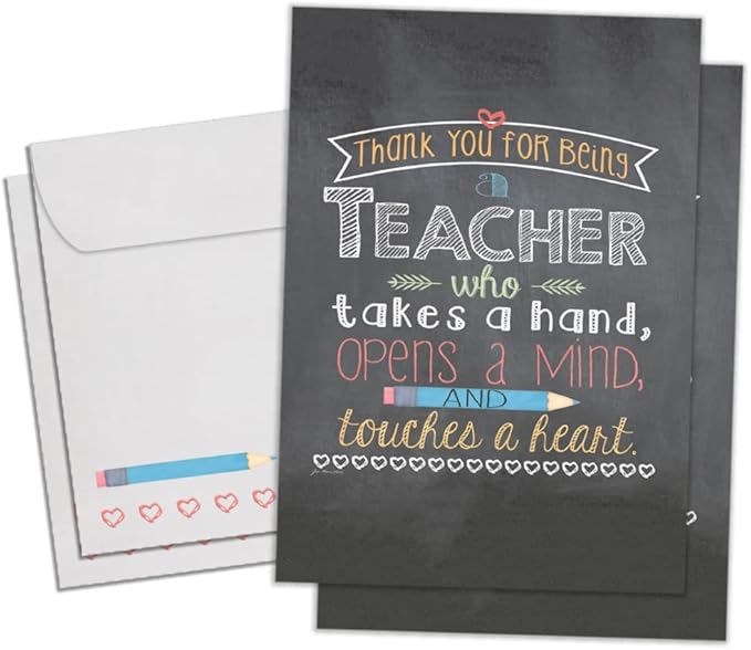 Tree-Free Greetings Teacher Appreciation Cards - Artful Designs - 2 Cards + Matching Envelopes - Made in USA - 100% Recycled Paper - 5"x7" - Lighthearted, For Teacher, Teacher Mind and Heart (GT64455)