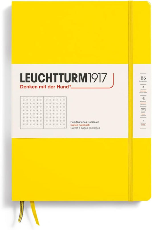 LEUCHTTURM1917 - Notebook Hardcover Composition B5-219 Numbered Pages for Writing and Journaling (Lemon, Dotted)
