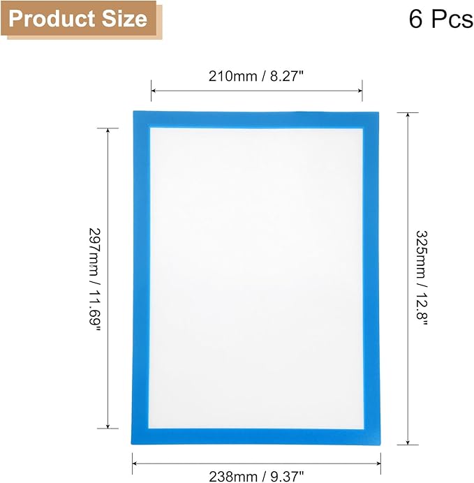 uxcell 6 Pcs Magnetic Sign Holder, 8.3" x 11.7" Self-Adhesive Magnetic Wall Signs Holder Magnetic Picture Frame Document Holder for Home Office Wall Window Displays, Sky Blue
