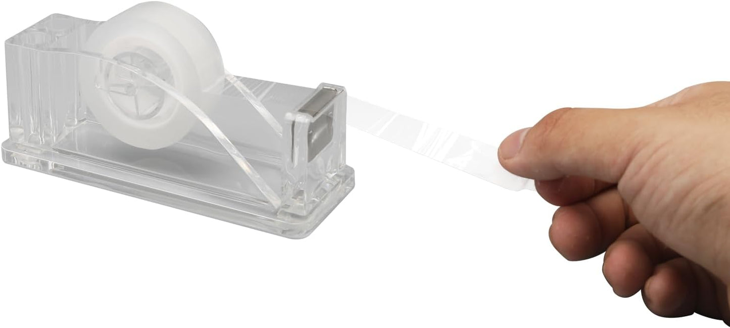 QILIMA Transparent Acrylic Tape Dispenser, Clear Tapes and Refillable Dispensers, Desktop Tape Dispenser Acrylic for Home,Tape Cutter Holder Fits Standard Tape Rolls, Office and School