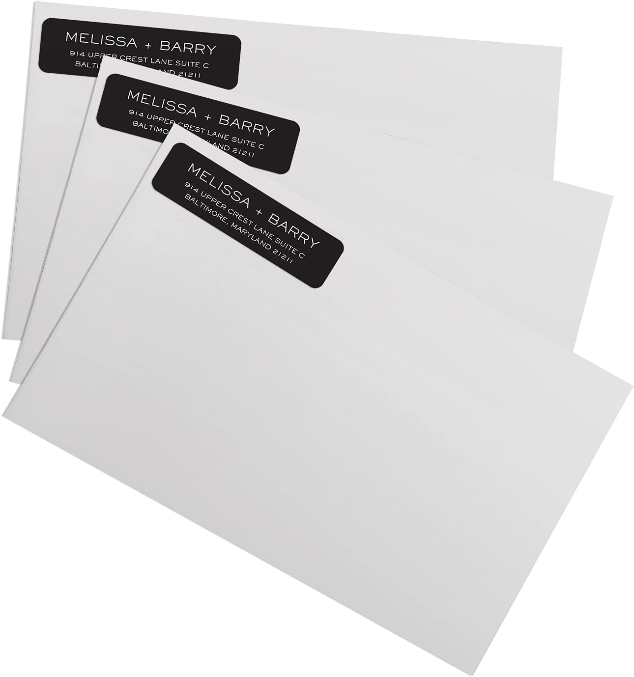 Striking Black Modern Rolled Address Labels/Roll of 500 Personalized Address Labels/Designer Return Address Stickers in Elegant Plastic Dispenser