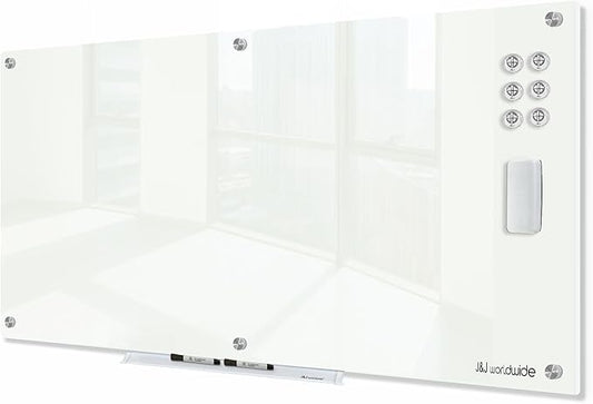 J&J worldwide Glass Dry Erase Board 6' x 4', Glass Whiteboard Magnetic, Large Frameless Glass White Boards for Walls, Includes Magnets, Marker Tray, Eraser for Office, Home, School
