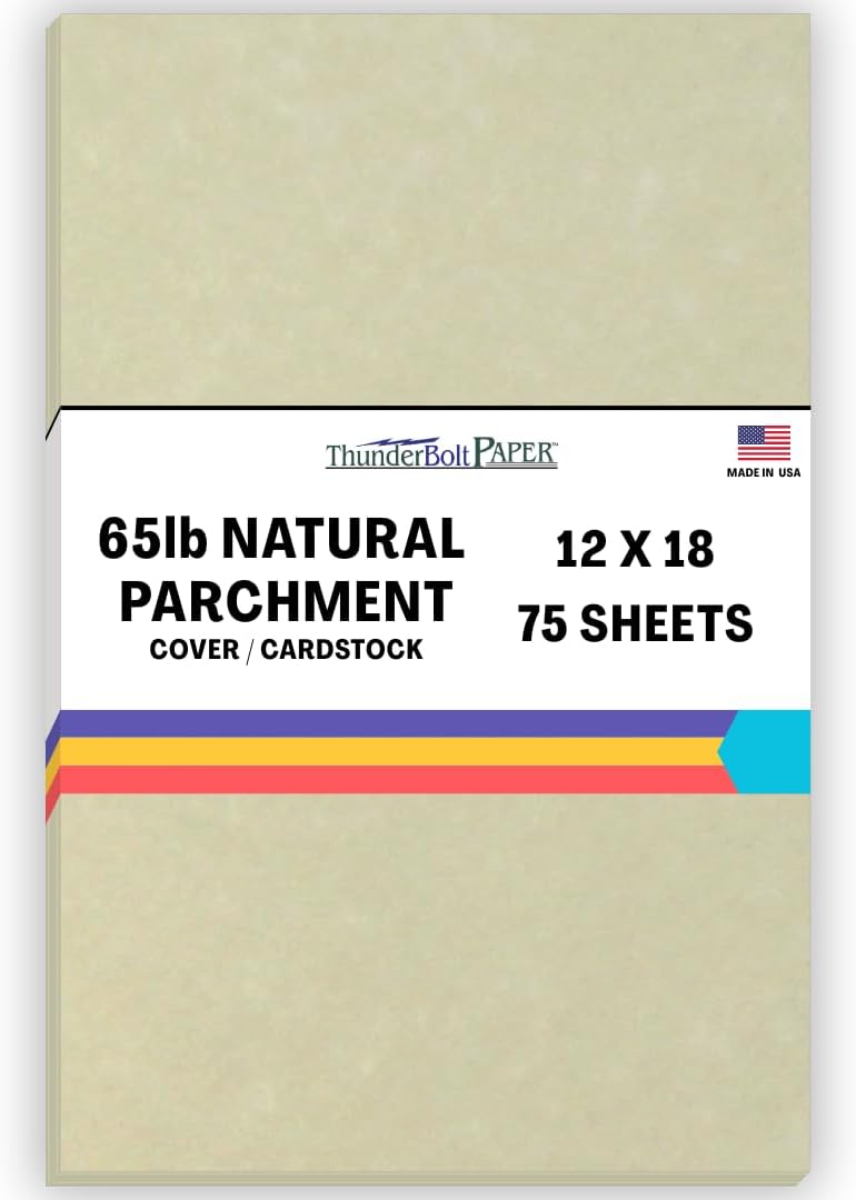 75 Natural Parchment 65lb Cover Paper Sheets 12 X 18 Inches Cardstock Weight Colored Sheets 12" X 18" (12X18 Inches) Large|Poster Size - Printable Old Parchment Semblance