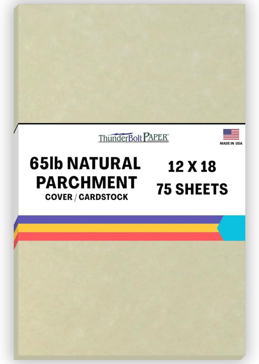 75 Natural Parchment 65lb Cover Paper Sheets 12 X 18 Inches Cardstock Weight Colored Sheets 12" X 18" (12X18 Inches) Large|Poster Size - Printable Old Parchment Semblance