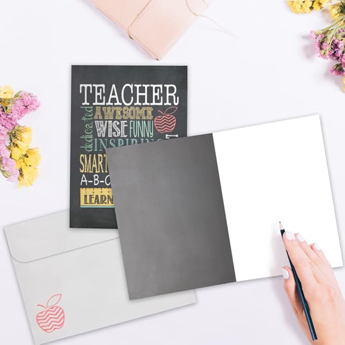 Tree-Free Greetings Teacher Appreciation Cards - Artful Designs - 1 Card + Matching Envelopes - Made in USA - 100% Recycled Paper - 5"x7" - Lighthearted, For Teacher, Awesome Teacher (GO64452)
