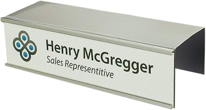 The Original Over the Cube - Quality Aluminum, Changeable Cubicle Nameplate Holder, Satin Silver Base, and Silver Name Plate Holder, (2.75" Cubicle Wall Depth) - Made in The USA