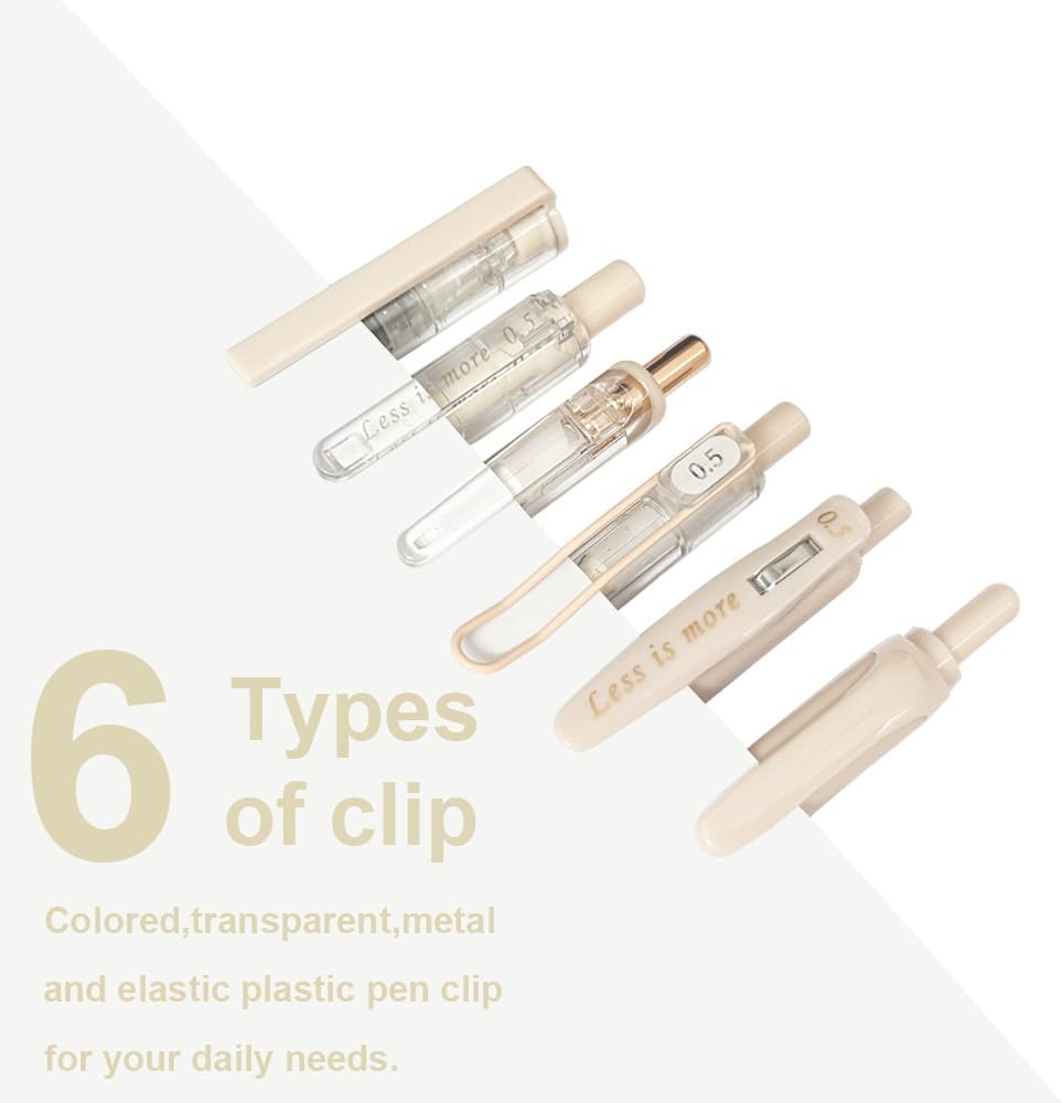 6 Count Pastel Gel Ink Pen Set,Cute Note Taking 0.5mm Fine Point Retractable 5 Count Black Ink Pens with 1 Count Highlighter for Writing, Journaling, School, Office (Off White)