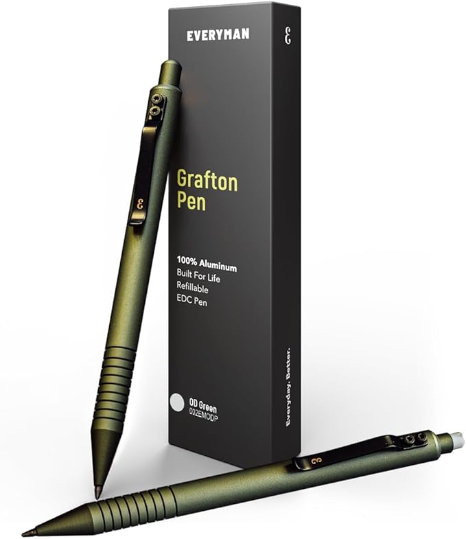 Everyman Grafton Pen and Pencil Set, OD Green | Premium EDC Metal Gel Ink Ballpoint Pen + Mechanical Pencil | Refillable Executive Writing Tools for Office, Business, Men’s Gift & Daily Use