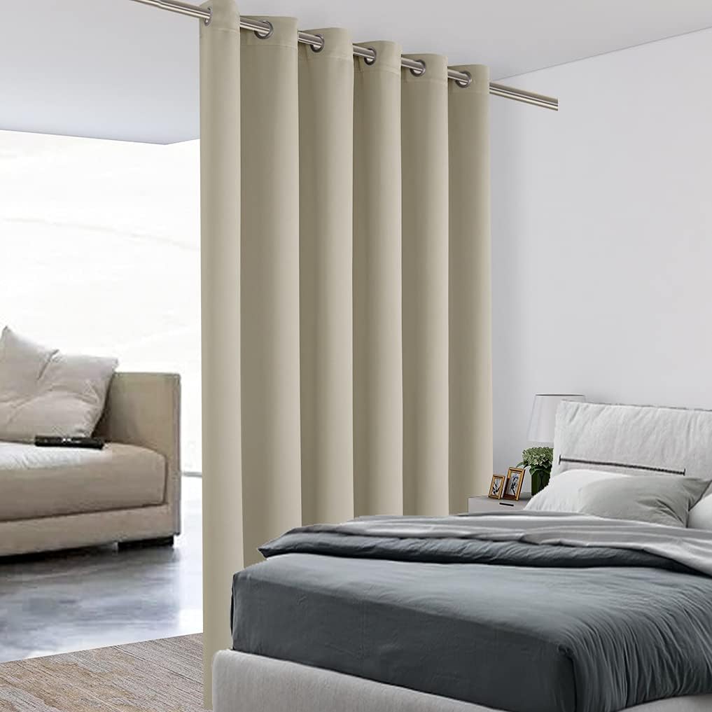 BONZER Room Divider Blackout Curtain Wide Room Darkening Total Privacy Wall Noise Reducing for Bedroom, 96L x 70W Inch (8L x 5.8W ft), 1 Panel, Cream
