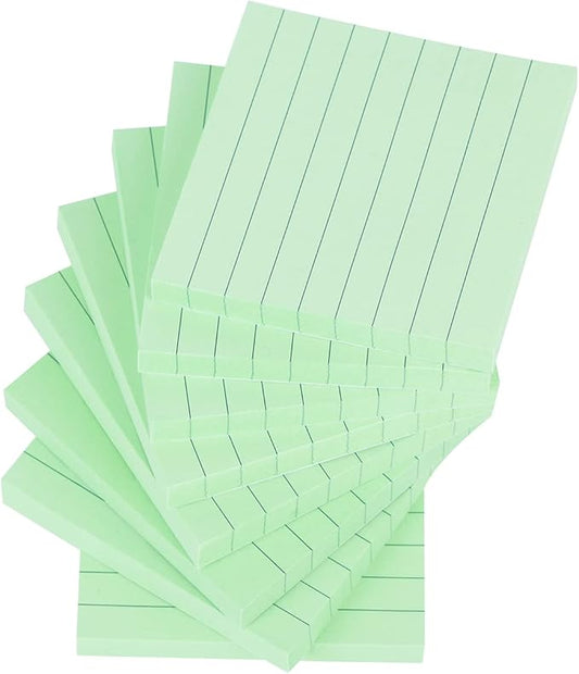 Vanpad Lined Sticky Notes 3x3 Inches, Light Green Ruled Self-Stick Pads, Easy to Post for Home, Office, Notebook, 8 Pads/Pack