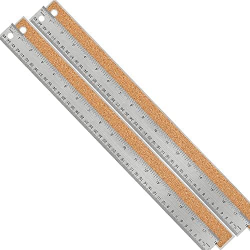 Metal Ruler 18 Inch: [2 Pieces 18 Inch] Non-Slip Cork Backing Rulers with Inch and Centimeters Prevent Ink Leakage:for School Office Drawing Engineering