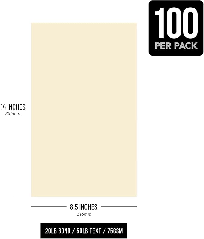 Cream Pastel Colored Menu Paper - 8.5" x 14" (Legal Size) - For Documents, Announcements, Menus Arts and Crafts | Bulk Pack of 100 Sheets