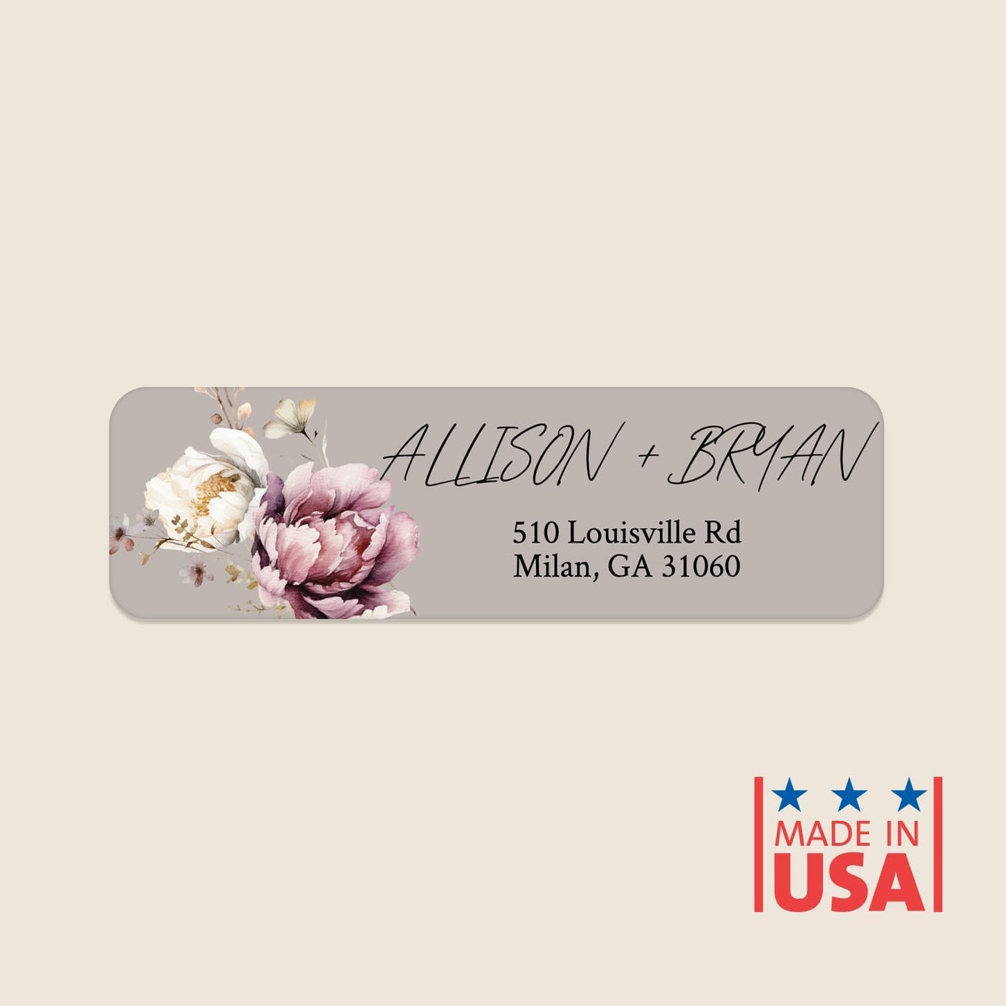 Taupe Watercolor Floral Rolled Address Labels / 250 Personalized Return Address Labels/Designer Address Stickers in Elegant Plastic Dispenser