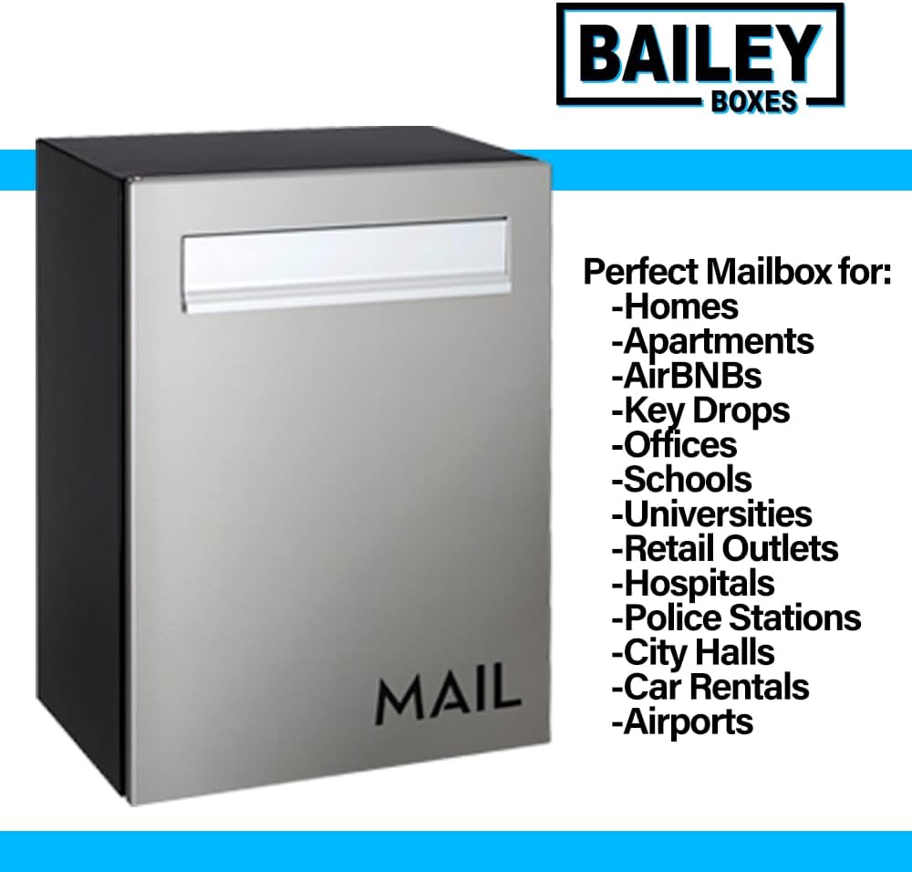 Wall-Mounted Modern Locking Mailbox from Bailey Boxes: Enhance Your Home with The Franklin - 15.75" H x 11.75" W x 7.5" D. Elevate Your Space with This Stylish and Secure Addition.