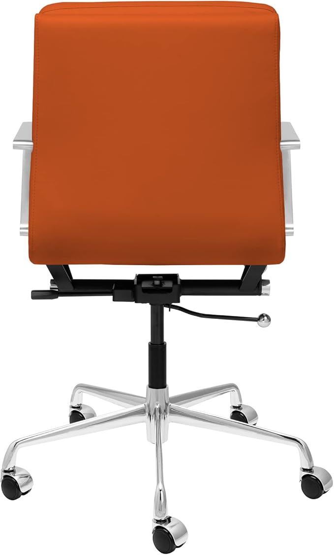 Laura Davidson Furniture SOHO II Padded Management Office Chair - Mid Back Desk Chair with Arm Rest, Swivel & Cushion Availability, Made of Faux Leather, Orange, Computer Chair