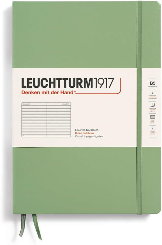LEUCHTTURM1917 - Notebook Hardcover Composition B5-219 Numbered Pages for Writing and Journaling (Sage, Ruled)