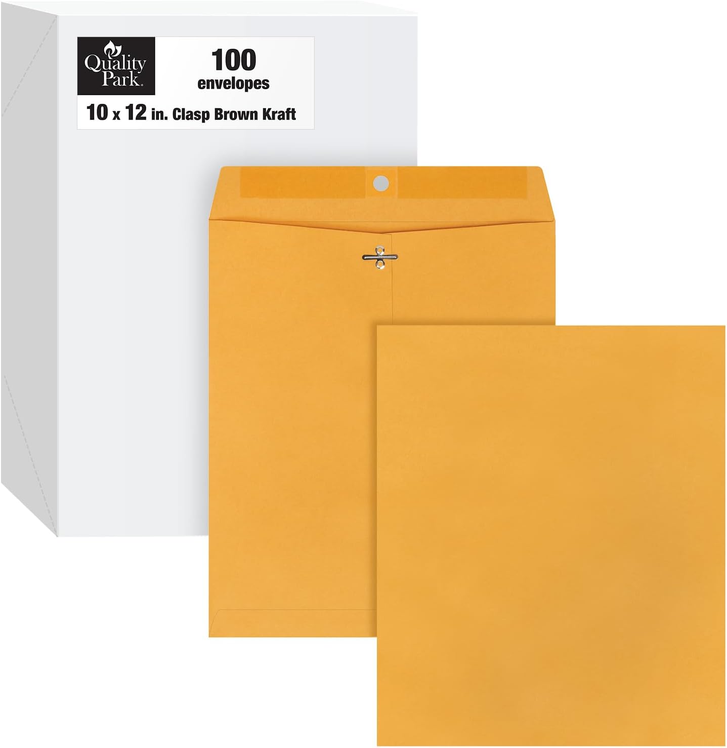 Quality Park 10 x 12 Clasp Envelopes with Clasp Closure and Gummed Seal, Great for Filing, Storing or Mailing Documents, 28 lb Brown Kraft, 100 per Box (QUA37895)
