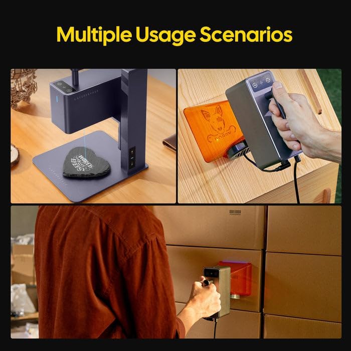 LaserPecker LP2 Handheld Laser Engraver, 1kg Portable Engraving Machine for Wood/Leather/Coated Metal, 36000mm/min Speed & 0.05mm Precision, Multi-Angle Engraving, Basic Set