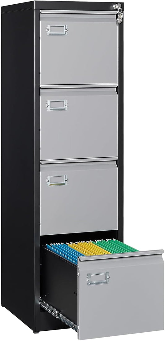 SISESOL 4 Drawer Vertical File Cabinet with Lock,Steel Filing Cabinet, Metal Filing Cabinets for Home Office Organizer Storage Cabinets Letter Size/A4/Legal,-Assembly Required