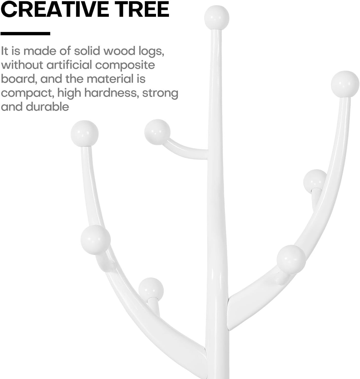 Coat Rack, Solid Wood Coat Racks Stand, Free Standing Coat Rack Coat Hanger with Hooks for Jaceket, Winter Coats, Entryway, Hallway, Bedroom - Load 160lbs (White)