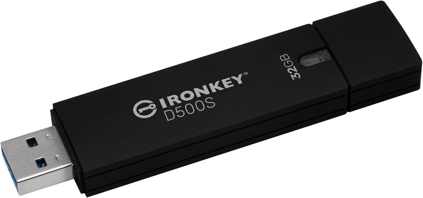 Kingston Ironkey D500S 32GB Encrypted Flash Drive | Dual Hidden Partition | FIPS 140-3 Level 3 | XTS-AES 256-bit | BadUSB and Brute Force Protection | Multi-Pin Option | IKD500S/32GB