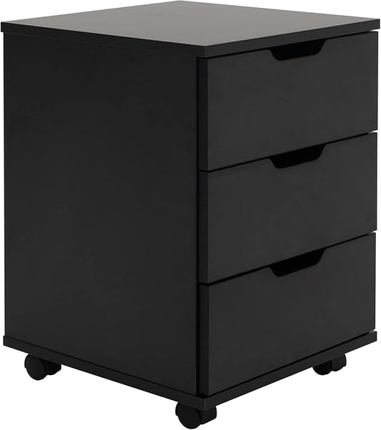 Farini 3-Drawer Vertical Filing Cabinet Rolling Wood Mobile File Cabinets Under Desk for Home Office with Casters (Black, Non-Assembled)