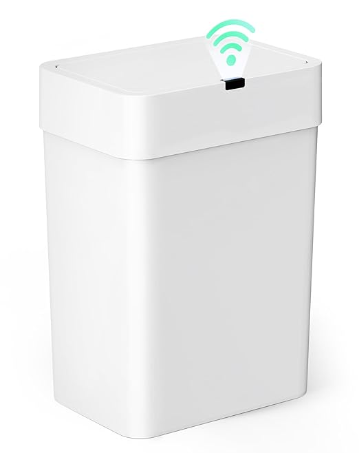 Cesun Bathroom Trash Can with Lid, 4 Gallon Motion Sensor Garbage Can Automatic Touchless Trash Cans, Slim Plastic Smart Waste Basket for Bedroom, Office, Living Room, White