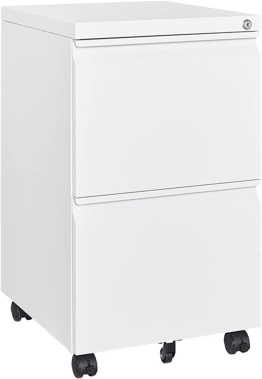 MIIIKO 2 Drawer File Cabinet with Lock, Home Office Filing Cabinets on Wheels, Under Desk 2 Drawers Storage for Legal/Letter/A4 Files,Fully Assembled