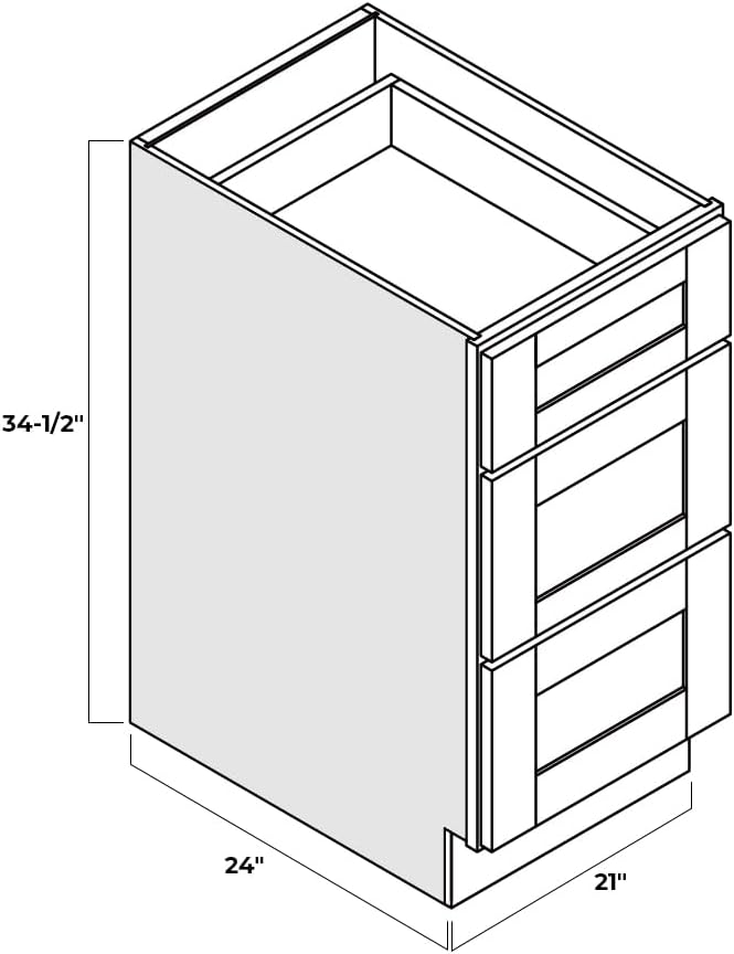 Shaker Style Pebble Grey RTA RTA Base Drawer Cabinet by Solid Wood for Kitchen, Bathroom, Bedroom or Office with 3 Drawers and Soft Close(21" W x 24" D x 34-1/2" H)